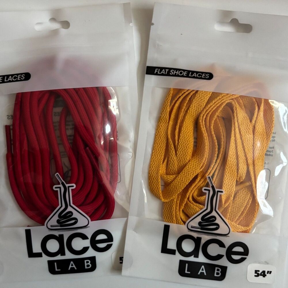 Lace Lab Shoe Laces Red Round/Yellow Flat 54" NIB Sneakers Kicks Style Accessory